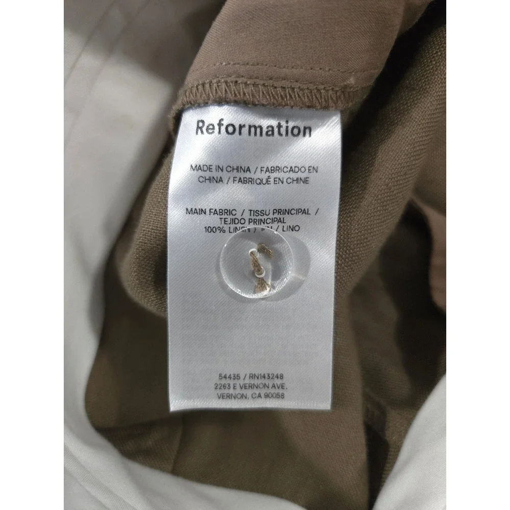 Reformation Olina Wide Leg Rich 100% Linen Pants Khaki Brown Muted Taupe Size 8